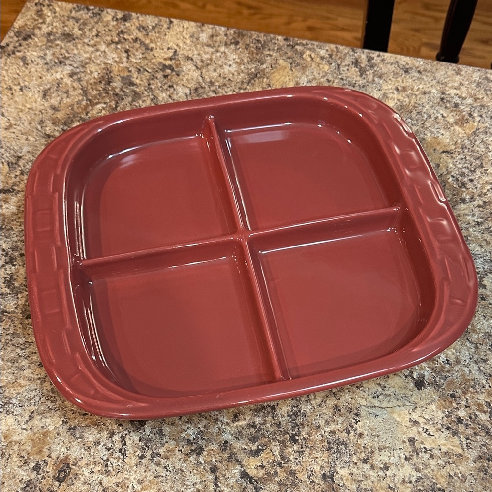 LONGABERGER Red Divided Ceramic Plate TRAY DISH